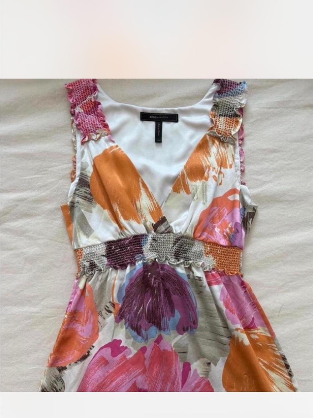 BCBGMaxAzria Painted Floral V-Neck Camisole in Orange, Pink & Purple